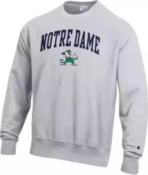 Мужской свитшот с круглым вырезом Champion Notre Dame Fighting Irish Grey обратного переплетения