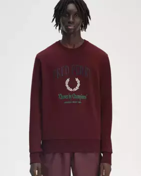 Мужской свитшот с круглым вырезом и графическим принтом Fred Perry, гранатовый