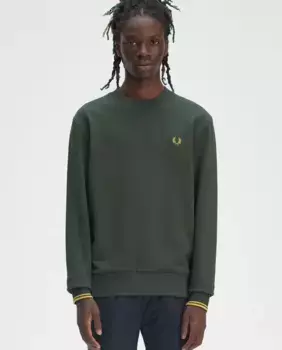Мужской свитшот с круглым вырезом и отделкой в две полоски Fred Perry, темно-зеленый