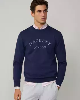 Мужской свитшот с круглым вырезом и принтом логотипа Hackett, тёмно-синий