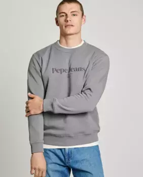 Мужской свитшот с круглым вырезом и принтом логотипа Pepe Jeans, серый