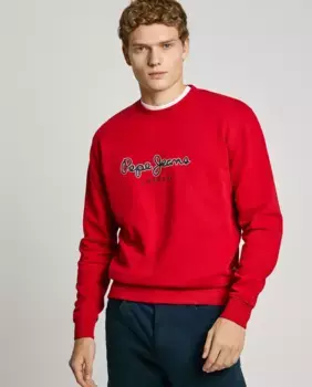 Мужской свитшот с круглым вырезом и принтом логотипа Pepe Jeans, красный