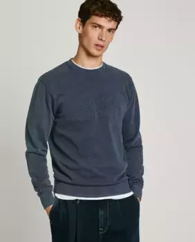 Мужской свитшот с круглым вырезом и тисненым логотипом Pepe Jeans, тёмно-синий