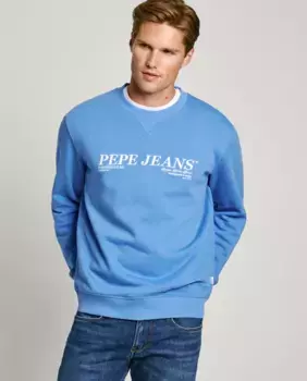 Мужской свитшот с круглым вырезом и вышитым логотипом Pepe Jeans, синий
