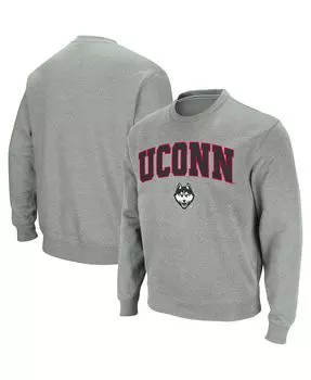 Мужской свитшот с круглым вырезом с логотипом и аркой UConn Huskies Heather Grey UConn Colosseum