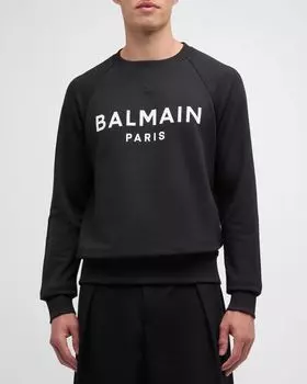 Мужской свитшот с логотипом реглан Balmain, цвет Blk/White