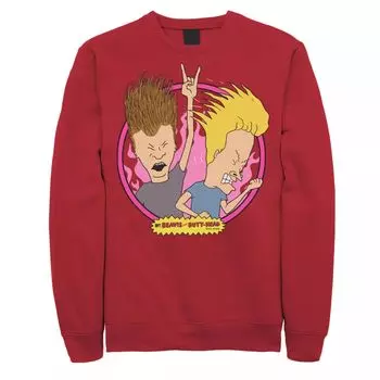 Мужской свитшот с портретом Beavis & Butthead Rock N Roll Circle, Red Licensed Character, красный