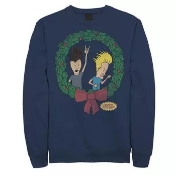 Мужской свитшот с рождественским венком Beavis and Butthead Rock On Christmas Wreath Licensed Character