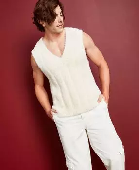 Мужской свободный жилет-свитер с v-образным вырезом и ресничками, созданный для macy's Royalty by Maluma, белый