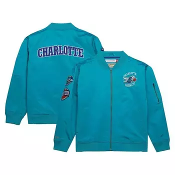 Мужской темно-бирюзовый бомбер Mitchell & Ness Charlotte Hornets из твердой древесины с молнией во всю длину и логотипом в винтажном стиле, цвет Chr Blue