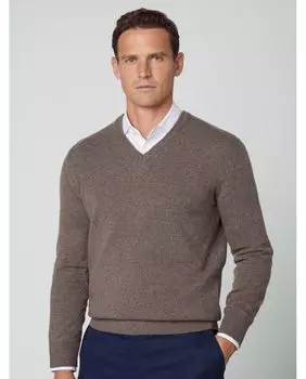 Мужской темно-коричневый свитер с v-образным вырезом Hackett, темно коричневый