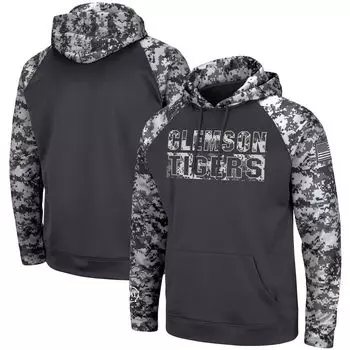 Мужской темно-серый пуловер с капюшоном Clemson Tigers OHT Military Appreciation Digital Camo Colosseum