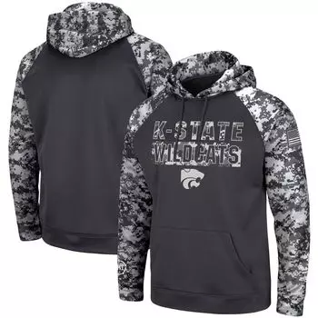 Мужской темно-серый пуловер с капюшоном Kansas State Wildcats OHT Military Appreciation Digital Camo Colosseum