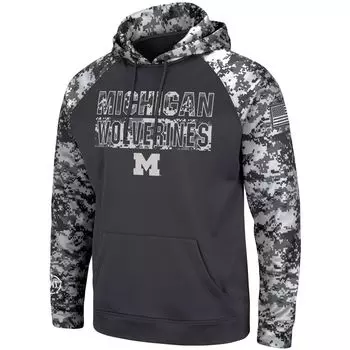 Мужской темно-серый пуловер с капюшоном Michigan Wolverines OHT Military Appreciation Digital Camo Colosseum