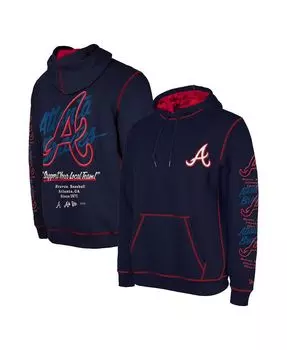 Мужской темно-синий пуловер с капюшоном Atlanta Braves Team с разрезом New Era