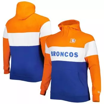 Мужской темно-синий пуловер с капюшоном Denver Broncos Big & Tall Throwback с цветными блоками New Era