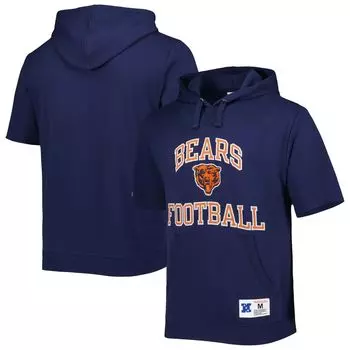Мужской темно-синий пуловер с капюшоном и короткими рукавами Mitchell & Ness Chicago Bears