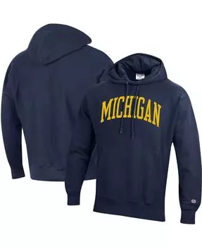 Мужской темно-синий пуловер с капюшоном Michigan Wolverines Team Arch обратного переплетения Champion
