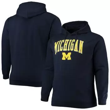 Мужской темно-синий пуловер с капюшоном Michigan Wolverines Big & Tall Arch Over Logo Powerblend Champion