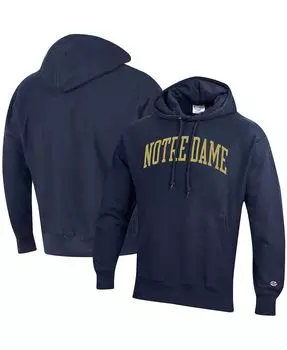 Мужской темно-синий пуловер с капюшоном Notre Dame Fighting Irish Team Arch обратного переплетения Champion