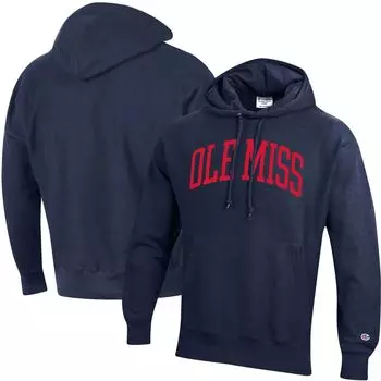 Мужской темно-синий пуловер с капюшоном Ole Miss Rebels Team Arch обратного переплетения Champion
