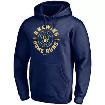 Мужской темно-синий пуловер с капюшоном с логотипом Milwaukee Brewers Brewing Up Team Fanatics