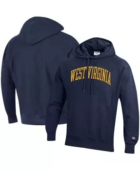 Мужской темно-синий пуловер с капюшоном West Virginia Mountaineers Team Arch обратного переплетения Champion