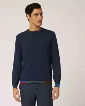 Мужской темно-синий свитер с круглым вырезом Harmont&Blaine, тёмно-синий