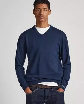 Мужской темно-синий свитер с v-образным вырезом Pepe Jeans, темно-синий