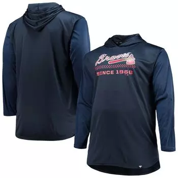 Мужской темно-синий/темно-синий пуловер с капюшоном Atlanta Braves Big & Tall Wordmark Club
