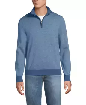 Мужской тонкий хлопковый джемпер с длинным рукавом и молнией до четверти Lands' End, синий