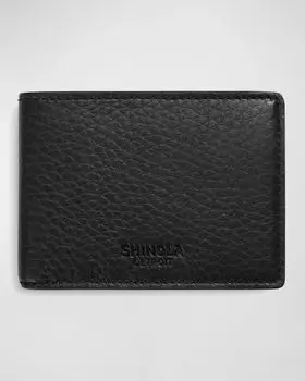 Мужской тонкий кожаный кошелек двойного сложения Shinola, цвет Black