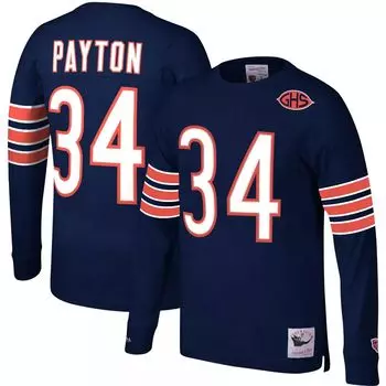 Мужской топ с длинными рукавами Mitchell & Ness Walter Payton темно-синего цвета Chicago Bears Throwback Имя и номер игрока в отставке