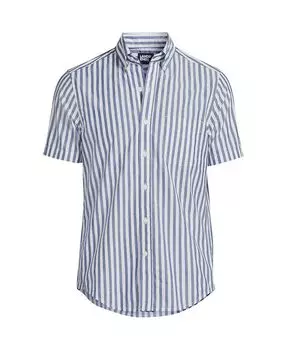 Мужской традиционный крой с короткими рукавами Essential Легкий поплин Lands' End, цвет Evening blue stripe
