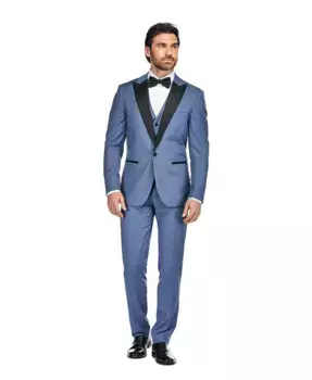 Мужской трехкомпонентный смокинг Birdseye с пиковыми лацканами Gino Vitale, синий