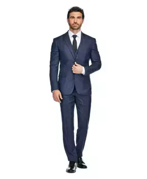 Мужской трехсоставной приталенный клетчатый костюм Slim Fit Tailored Check Suit Gino Vitale, синий