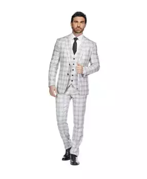 Мужской трехсоставной приталенный клетчатый костюм Slim Fit Tailored Check Suit Gino Vitale, белый