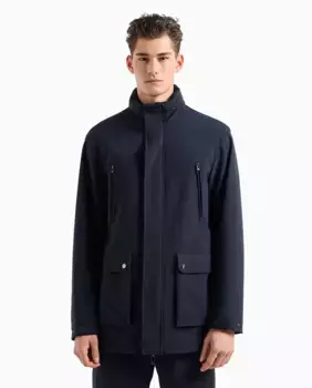 Мужской тренч из технической ткани с капюшоном Emporio Armani, темно-синий
