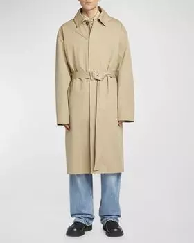 Мужской тренч из твила в клетку в клетку Bottega Veneta, цвет Ferro/Nero