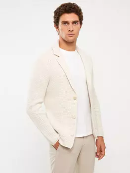 Мужской трикотажный кардиган приталенного кроя с шалевым воротником LCW Vision, бежевый меланж