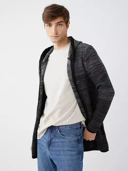 Мужской трикотажный кардиган с капюшоном и длинными рукавами LCW Casual, новый черный