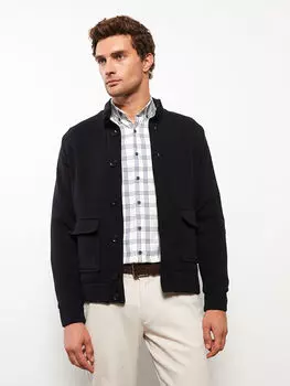 Мужской трикотажный кардиган со стандартным узором и воротником-стойкой LCWAIKIKI Classic