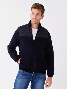 Мужской трикотажный кардиган со стандартным узором и воротником-стойкой LCWAIKIKI Classic, темно-синий