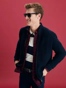 Мужской трикотажный кардиган со стандартным узором и воротником-стойкой SOUTHBLUE, новый черный