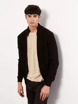 Мужской трикотажный кардиган со стандартным узором и воротником-стойкой LCW Casual