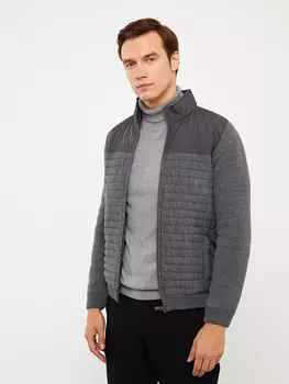 Мужской трикотажный кардиган со стандартным узором и воротником-стойкой LCWAIKIKI Classic, серый меланж