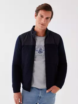 Мужской трикотажный кардиган со стандартным узором и воротником-стойкой LCWAIKIKI Classic, темно-синий