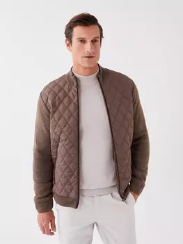 Мужской трикотажный кардиган со стандартным узором и воротником-стойкой LCWAIKIKI Classic, трек браун