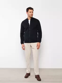 Мужской трикотажный кардиган со стандартным узором и воротником-стойкой LCWAIKIKI Classic, зеленый меланж