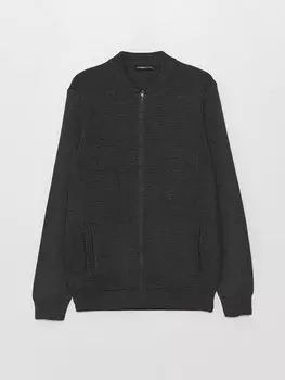 Мужской трикотажный кардиган со стандартным узором с воротником-стойкой LCWAIKIKI Classic, антрацит